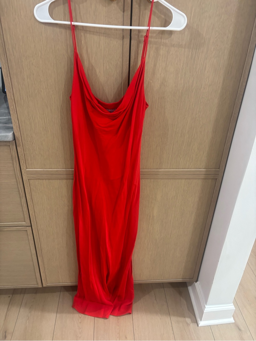 Zara Red Cowl-Neck Maxi Slip Dress